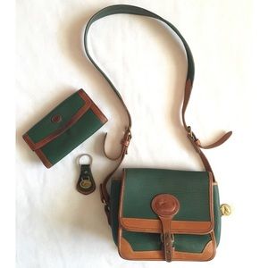 Vintage Dooney & Bourke AWL Green Square Surrey Crossbody Saddle Bag